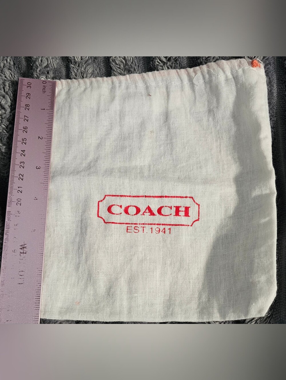 Coach White Drawstring Dust Bag with Red Logo